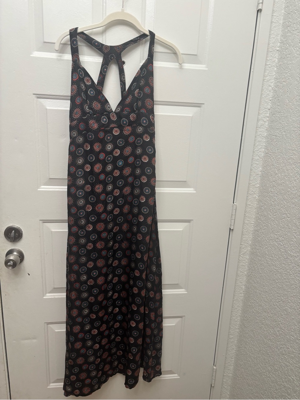 Shanti Butterfly Vintage 100% Silk Boho Printed Maxi Dress withCrisscross Straps